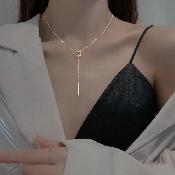 Geometric Square Tassel Necklace - Image 2